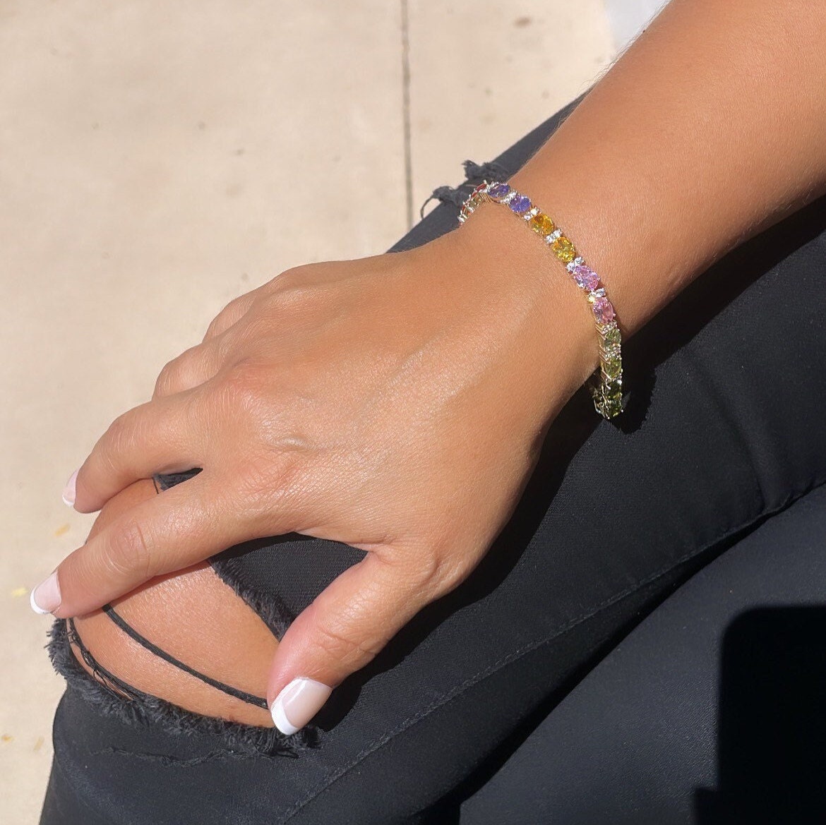 18k Gold Filled Sophisticated Multi-Stone Zirconia Rainbow Bracelet