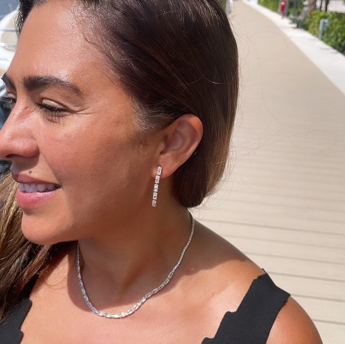 18k Gold Filled Baguette Zirconia Rectangular Set