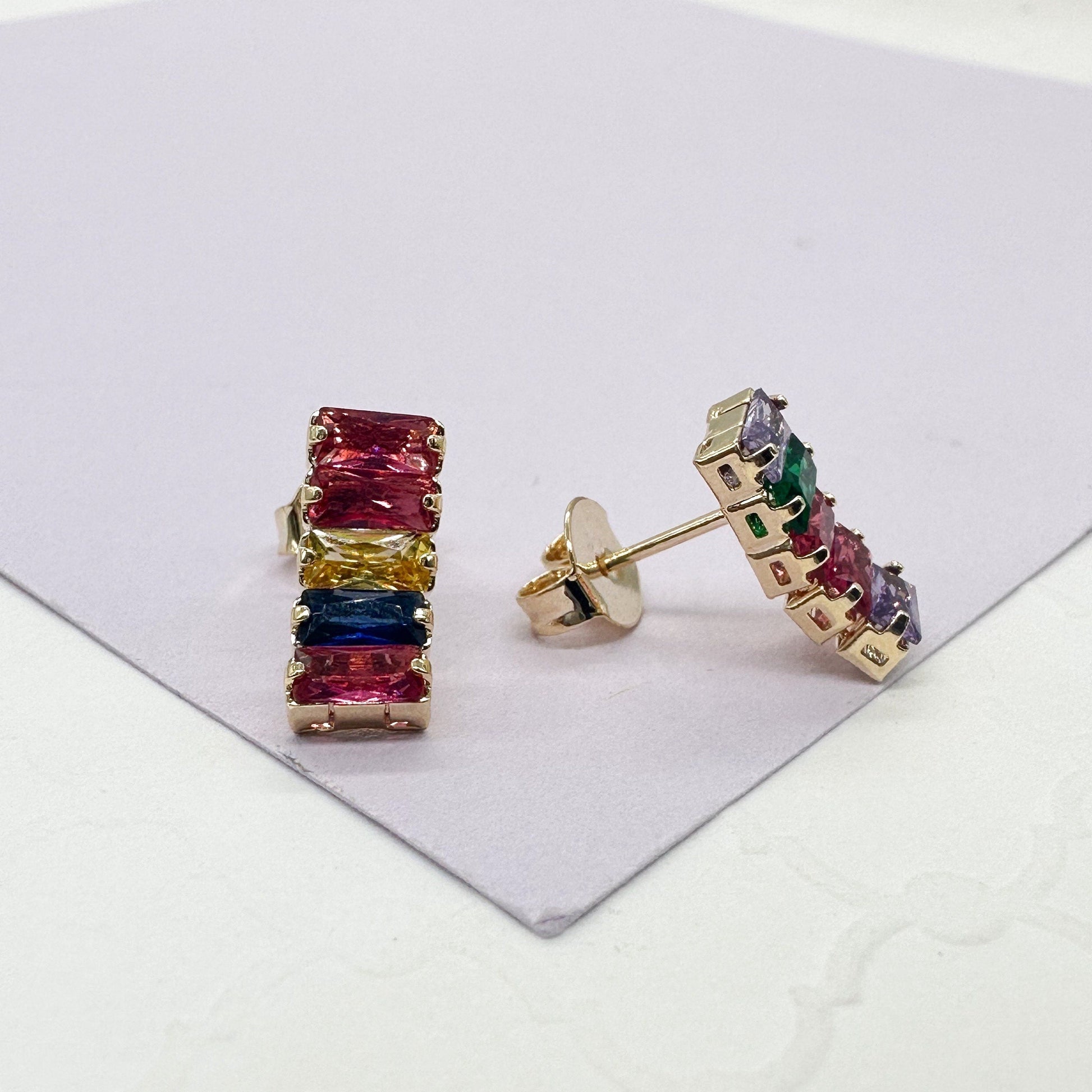 18k Gold Filled Baguette Earrings In 2 Different Styles