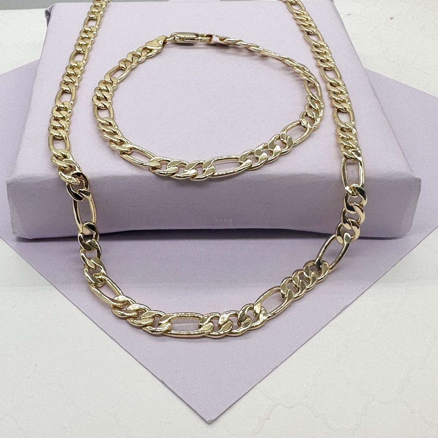 18k Gold Filled 6mm Figaro Link Set