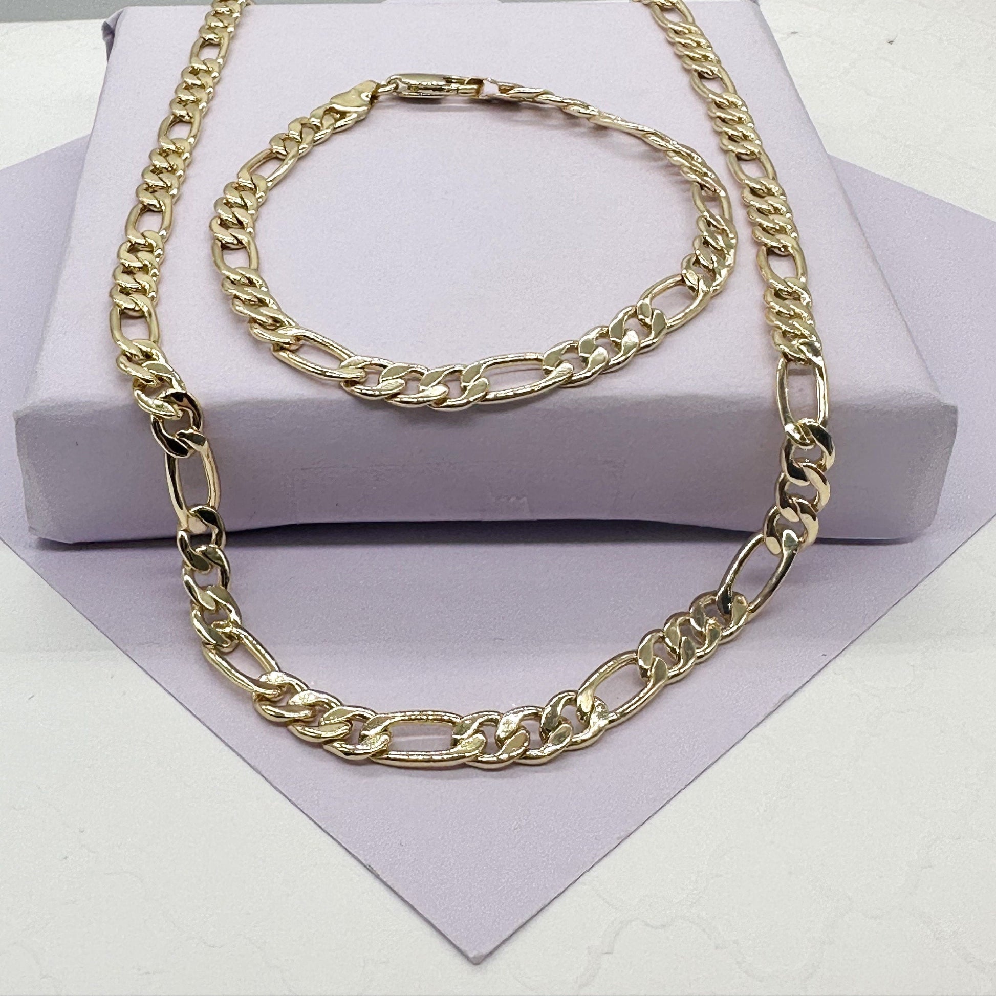 18k Gold Filled 6mm Figaro Link Set