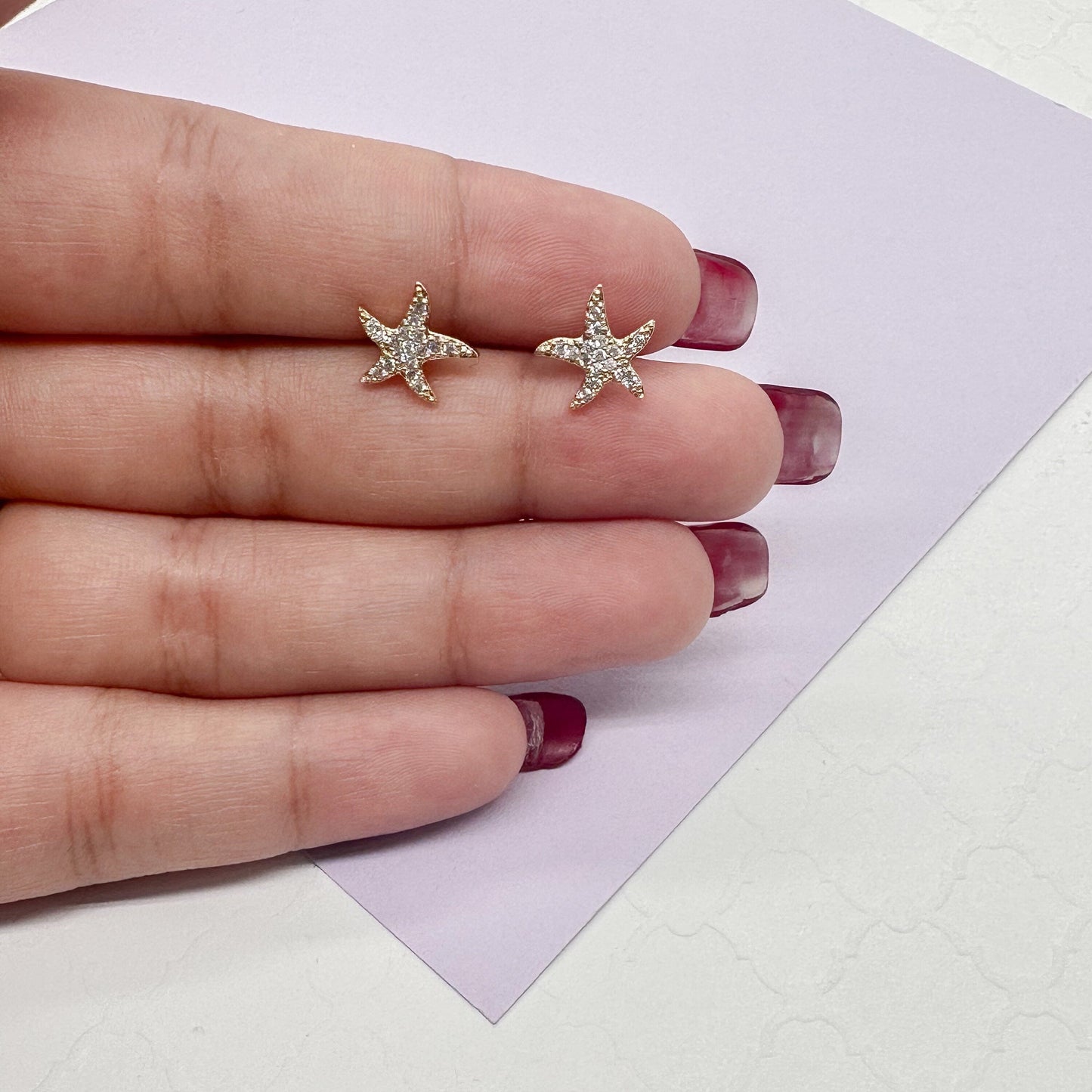 18k Gold Filled Pave Star Fish Earrings
