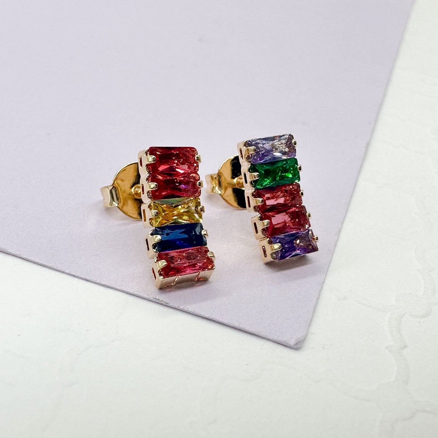 18k Gold Filled Baguette Earrings In 2 Different Styles