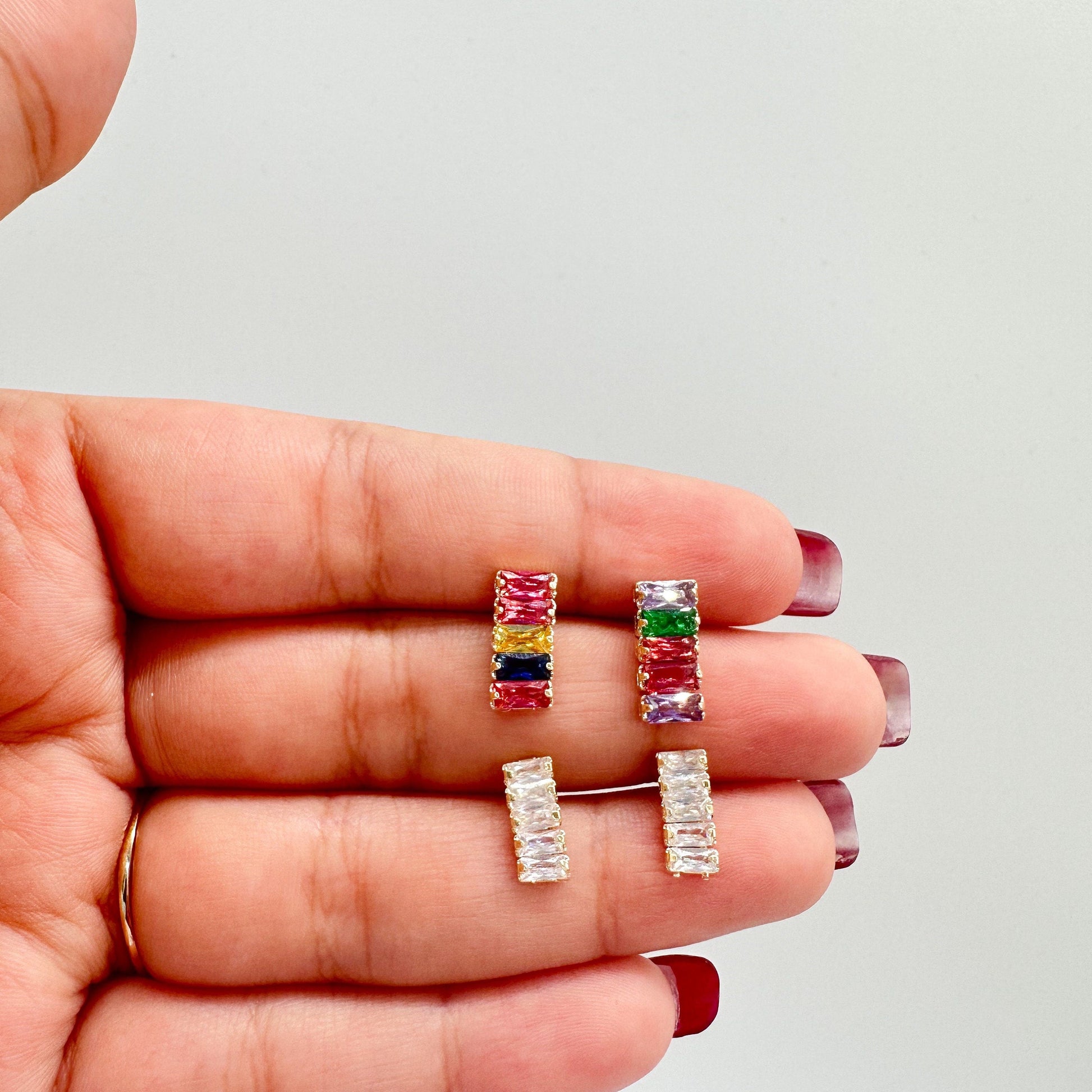 18k Gold Filled Baguette Earrings In 2 Different Styles