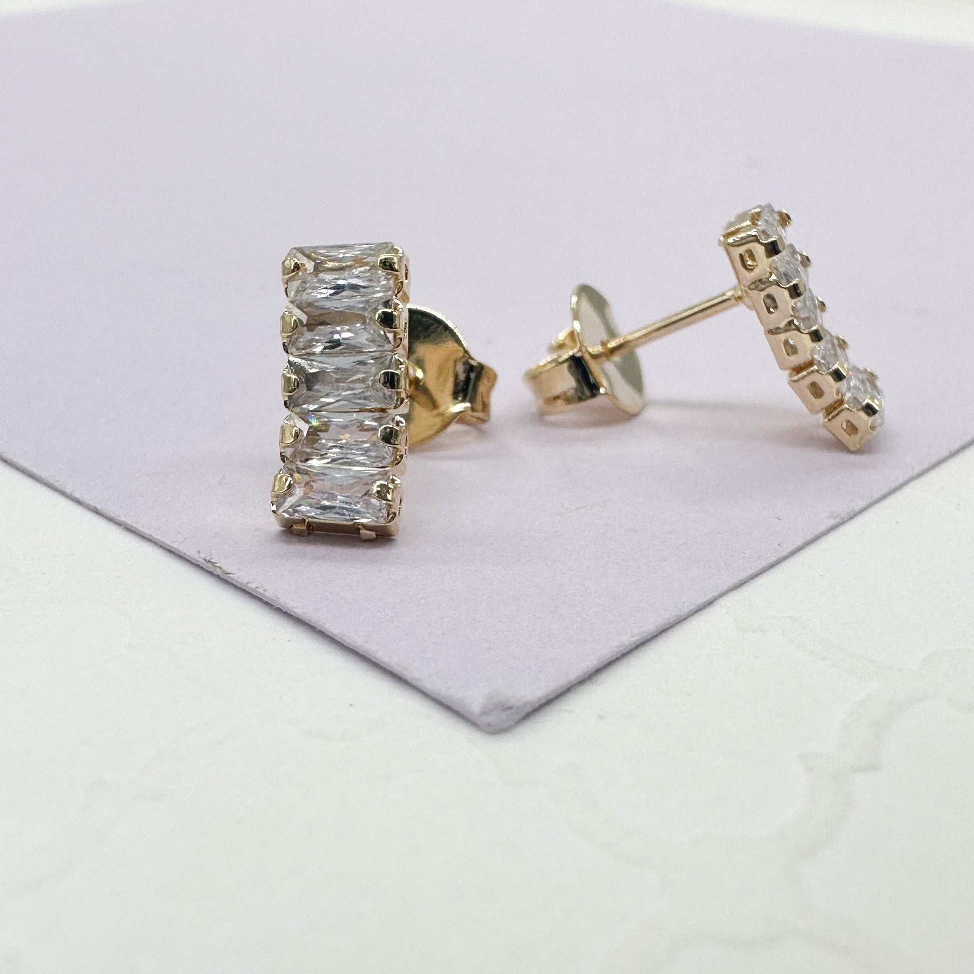 18k Gold Filled Baguette Earrings In 2 Different Styles