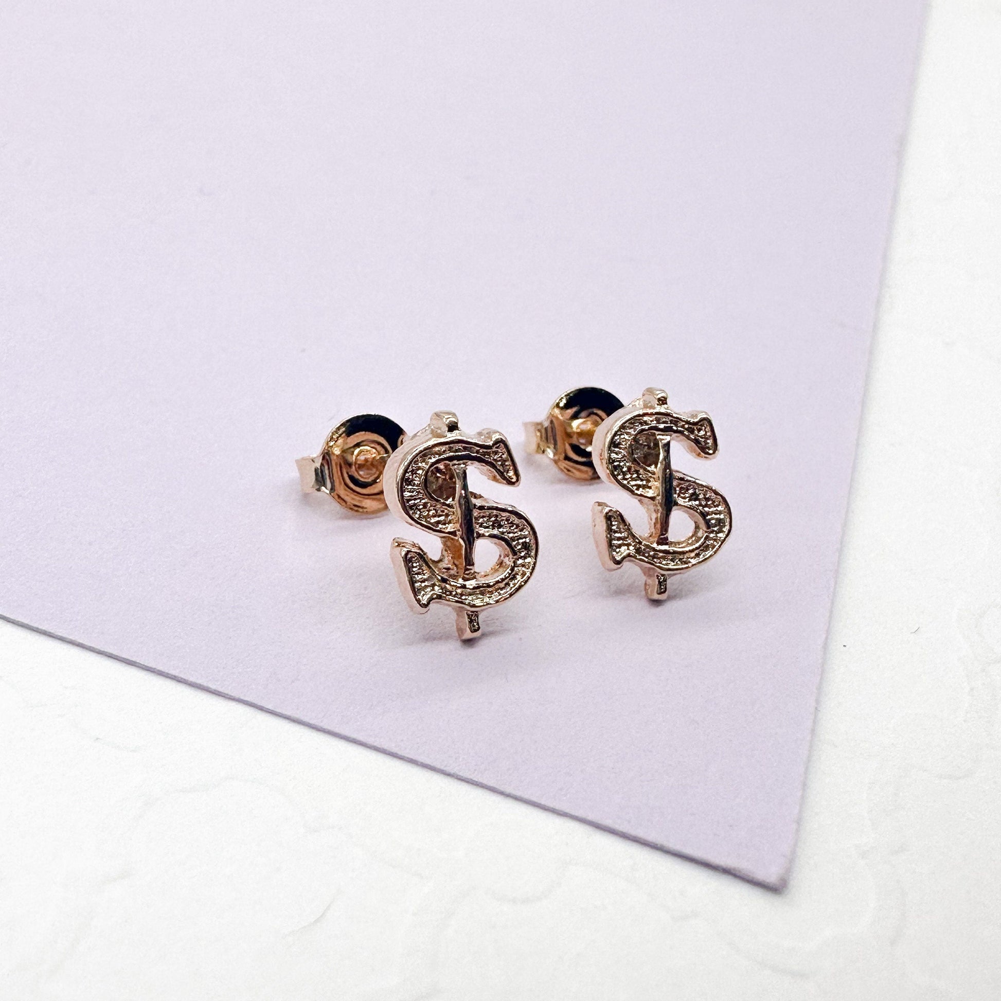18k Gold Filled Dollar Sign Stud Earrings