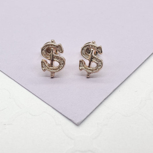 18k Gold Filled Dollar Sign Stud Earrings