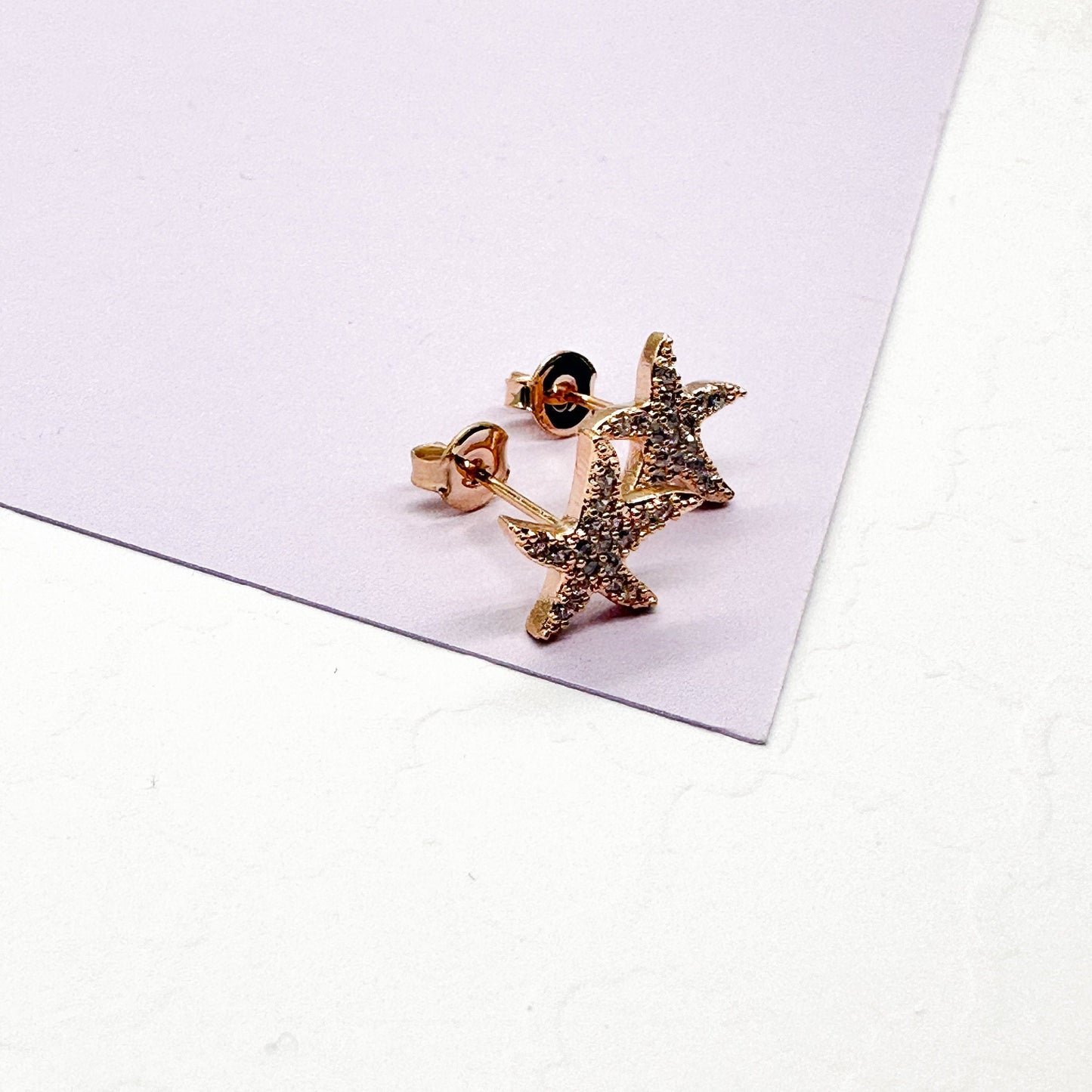 18k Gold Filled Pave Star Fish Earrings