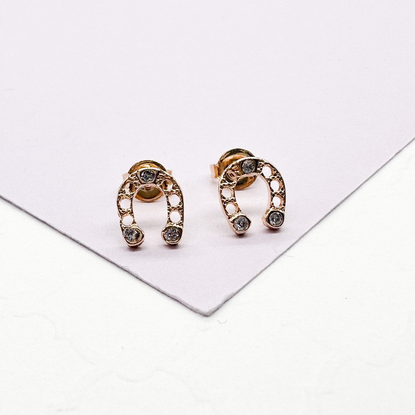 18k Gold Filled Horse Shoe Zirconia Stone Stud Earring