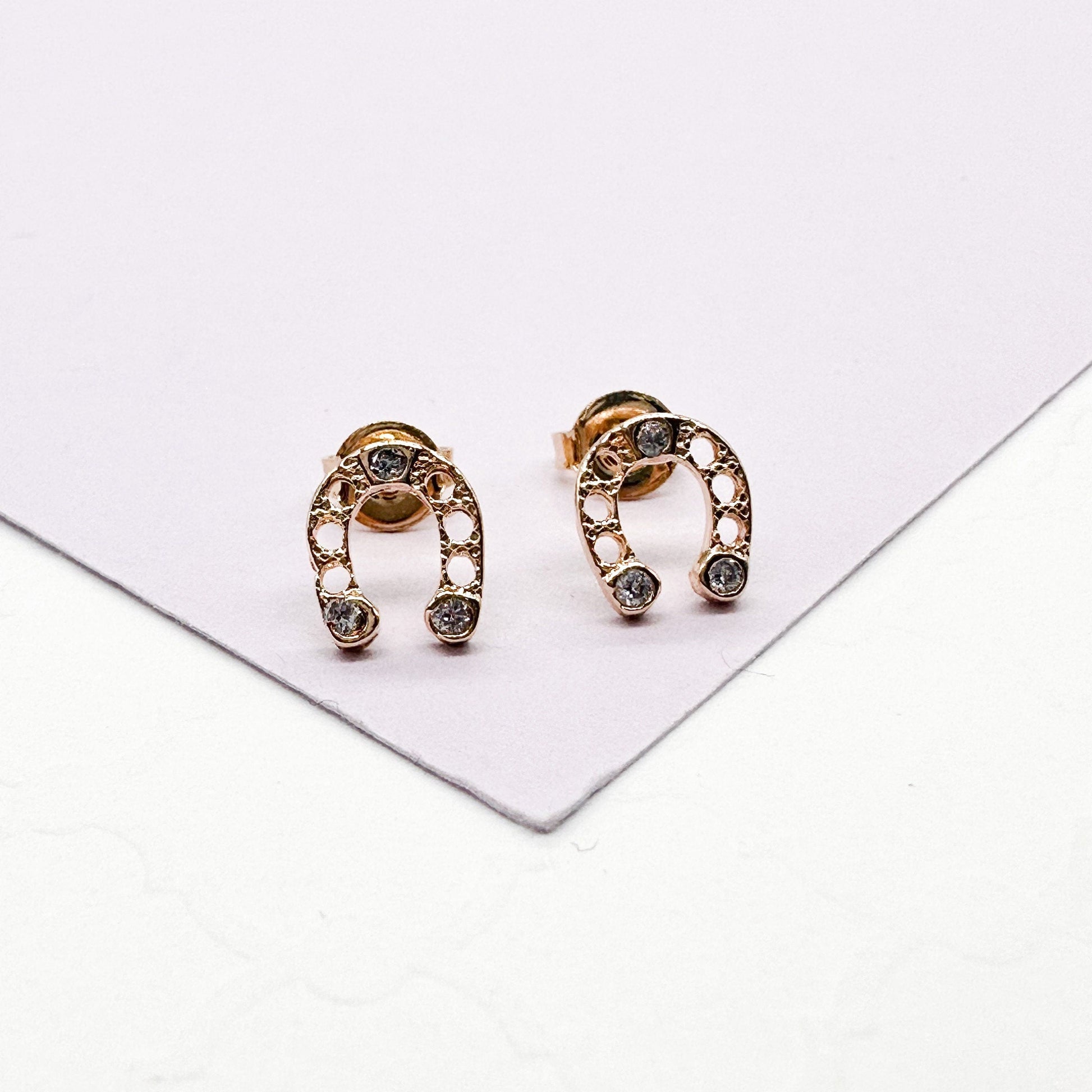 18k Gold Filled Horse Shoe Zirconia Stone Stud Earring