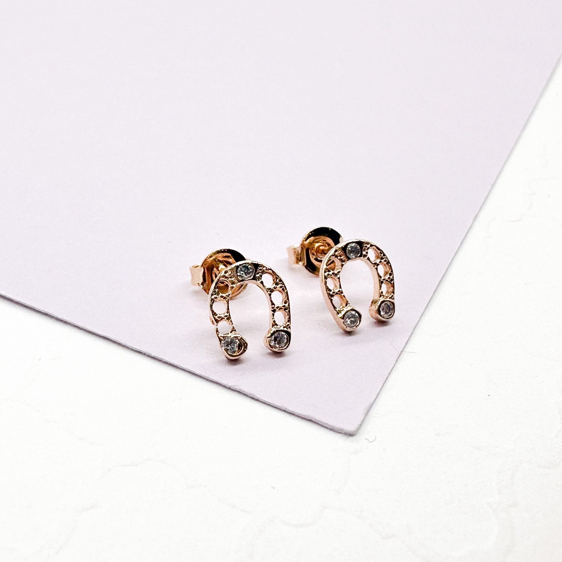 18k Gold Filled Horse Shoe Zirconia Stone Stud Earring