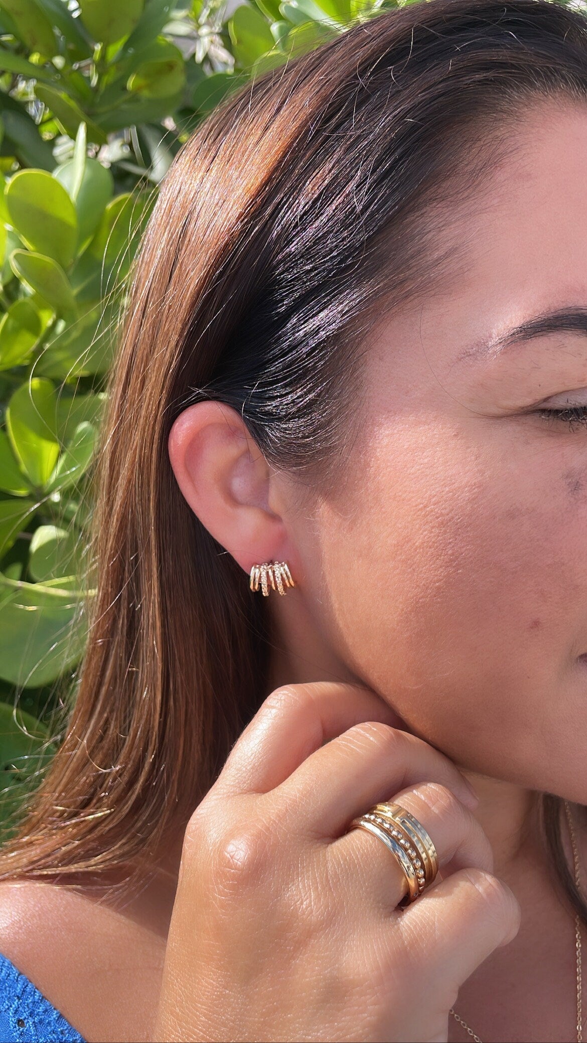 18k Gold Filled Gold Row Earrings With Patterned Lines