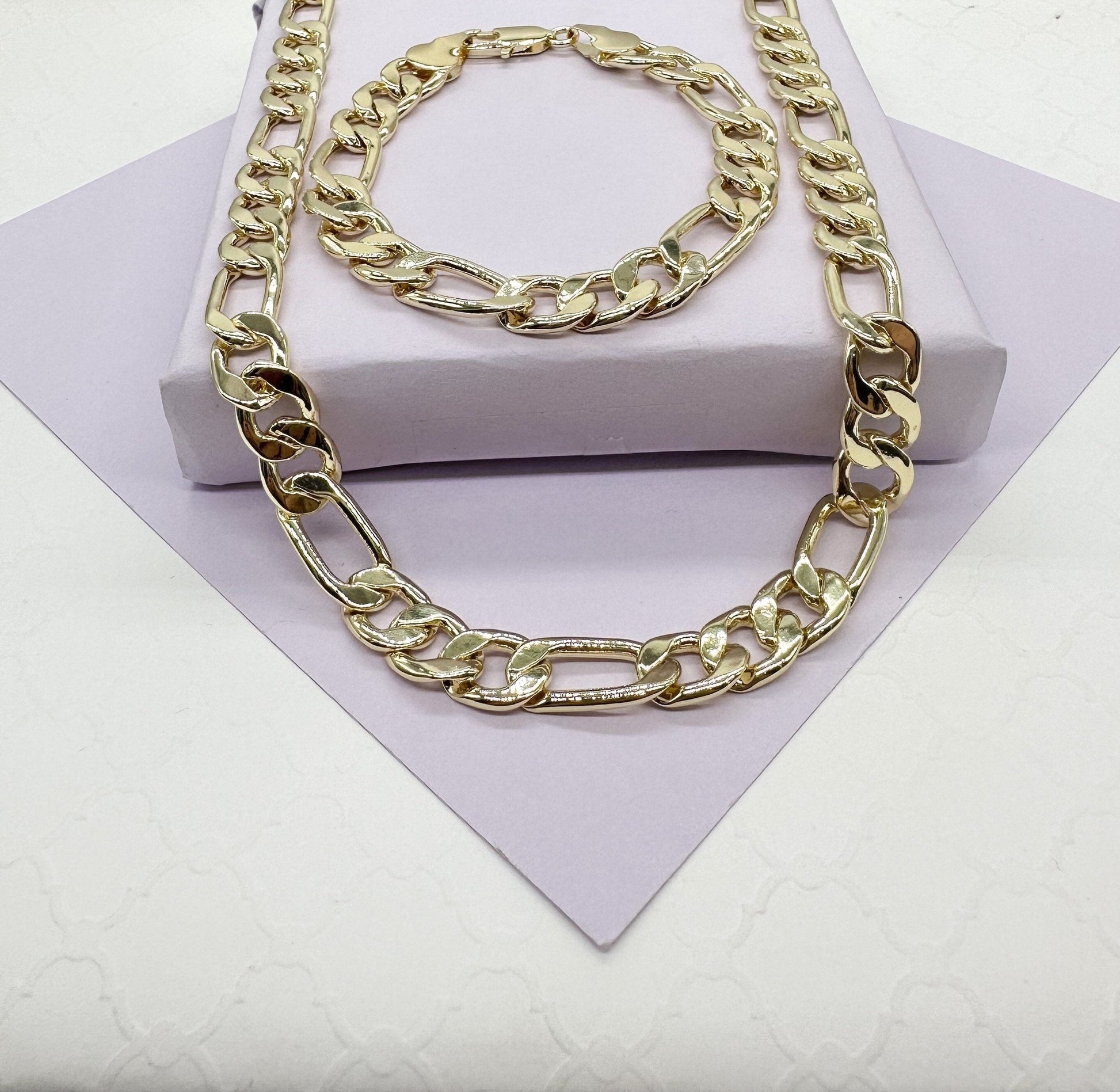 18k Gold Filled 9mm Thick Figaro Chain & Bracelet sold separately