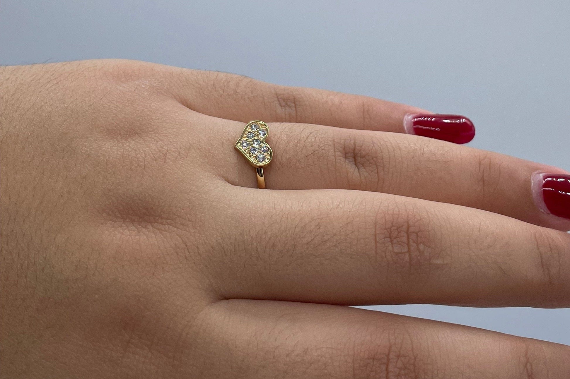 18k Gold Filled Mini Heart Ring Featuring Cubic Zirconia on Top Dainty Gold Ring