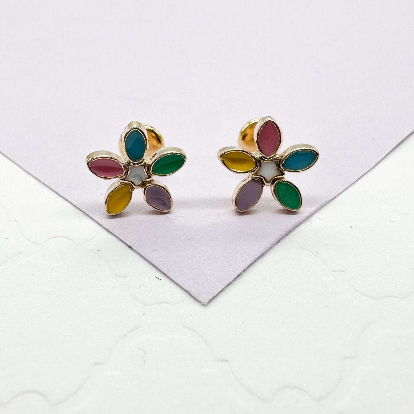 18k Gold Filled Colorful Flower Stud Earring