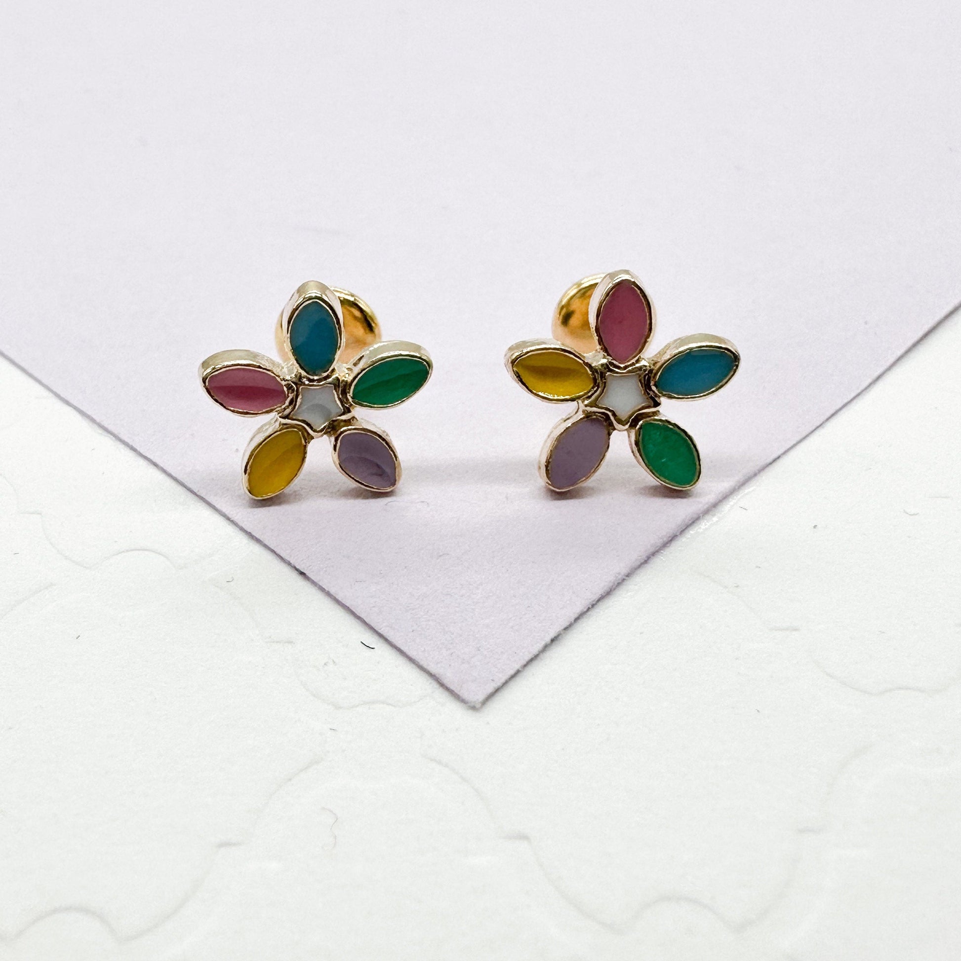 18k Gold Filled Colorful Flower Stud Earring