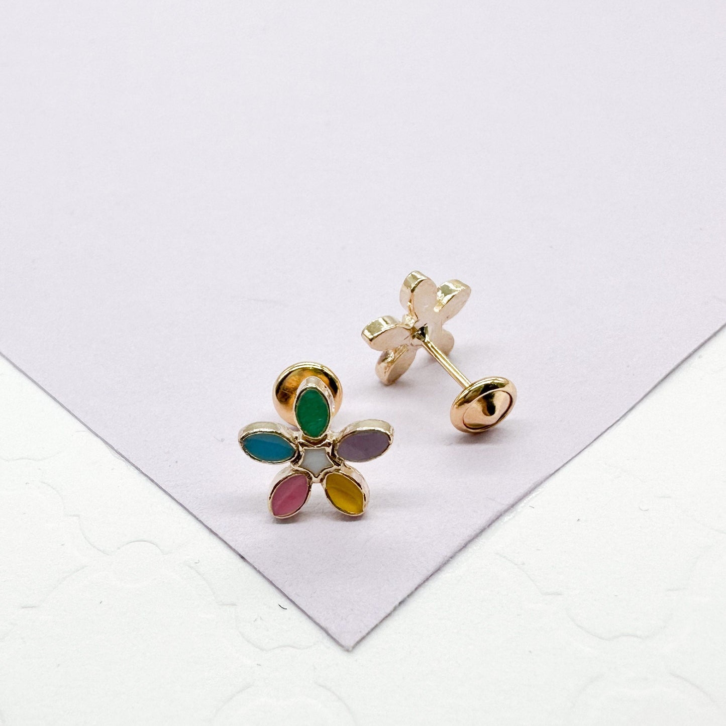 18k Gold Filled Colorful Flower Stud Earring