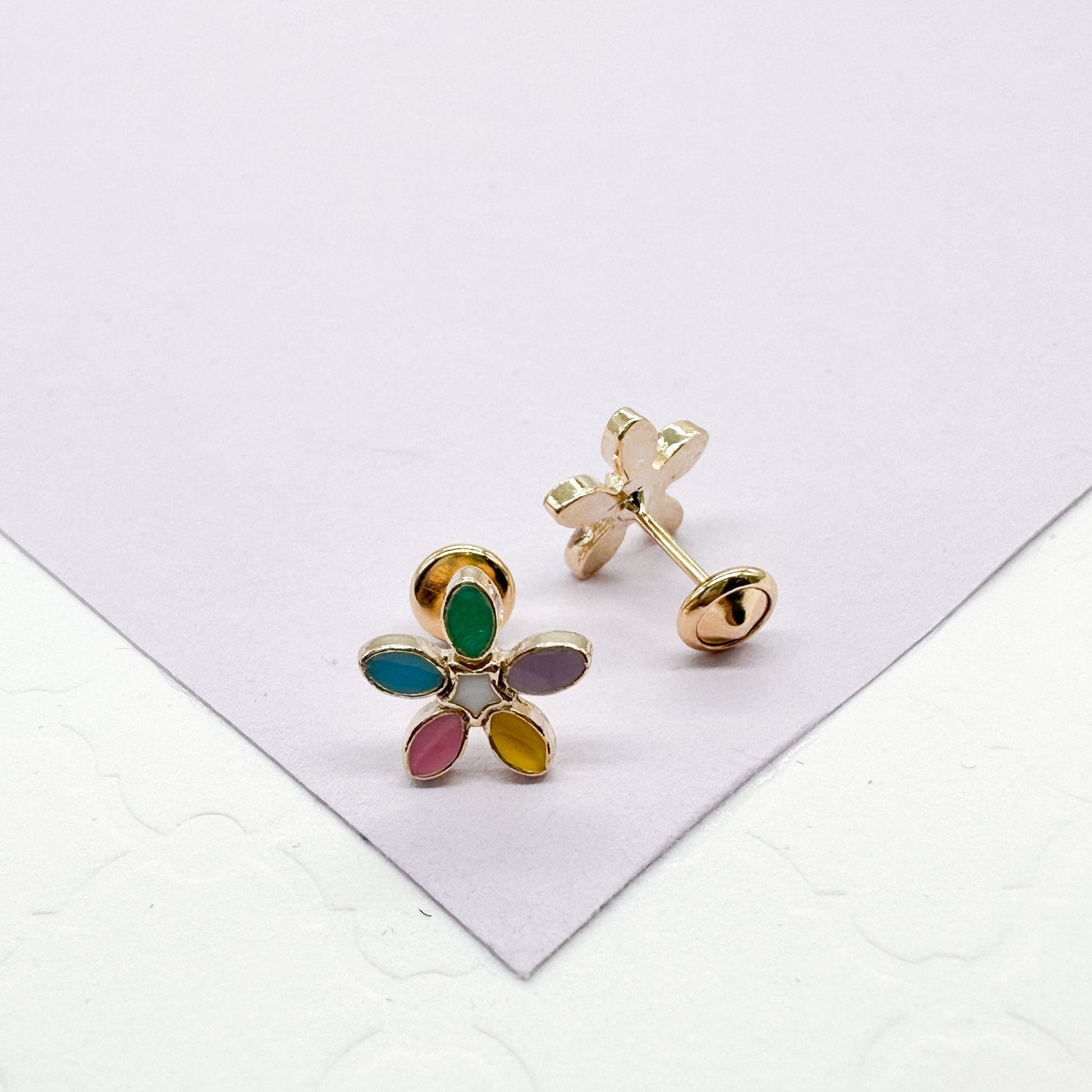 18k Gold Filled Colorful Flower Stud Earring