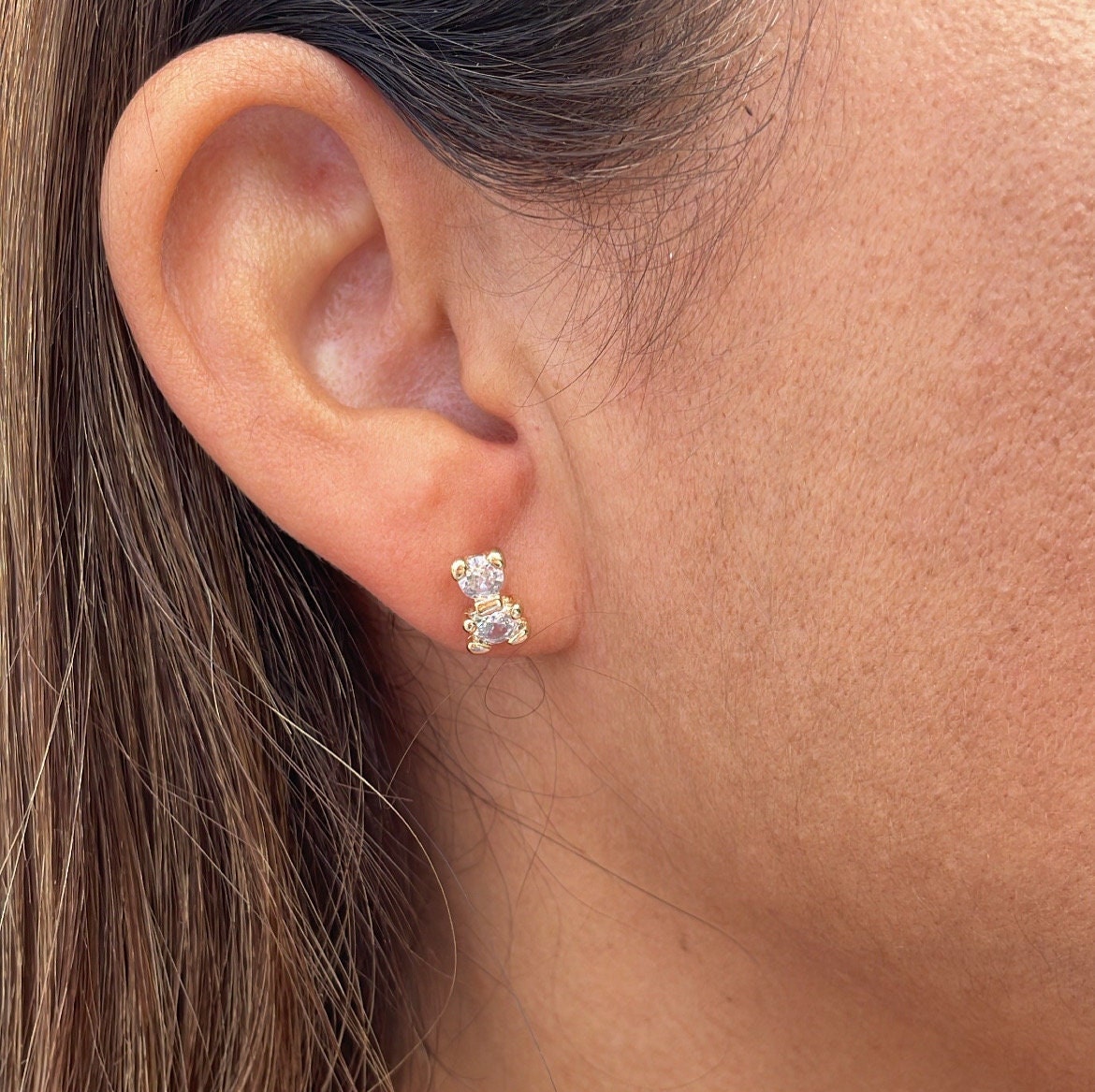 18k Gold Filled Zirconia Teddy Bear Earrings