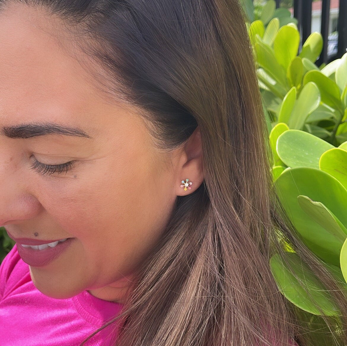 18k Gold Filled Colorful Flower Stud Earring
