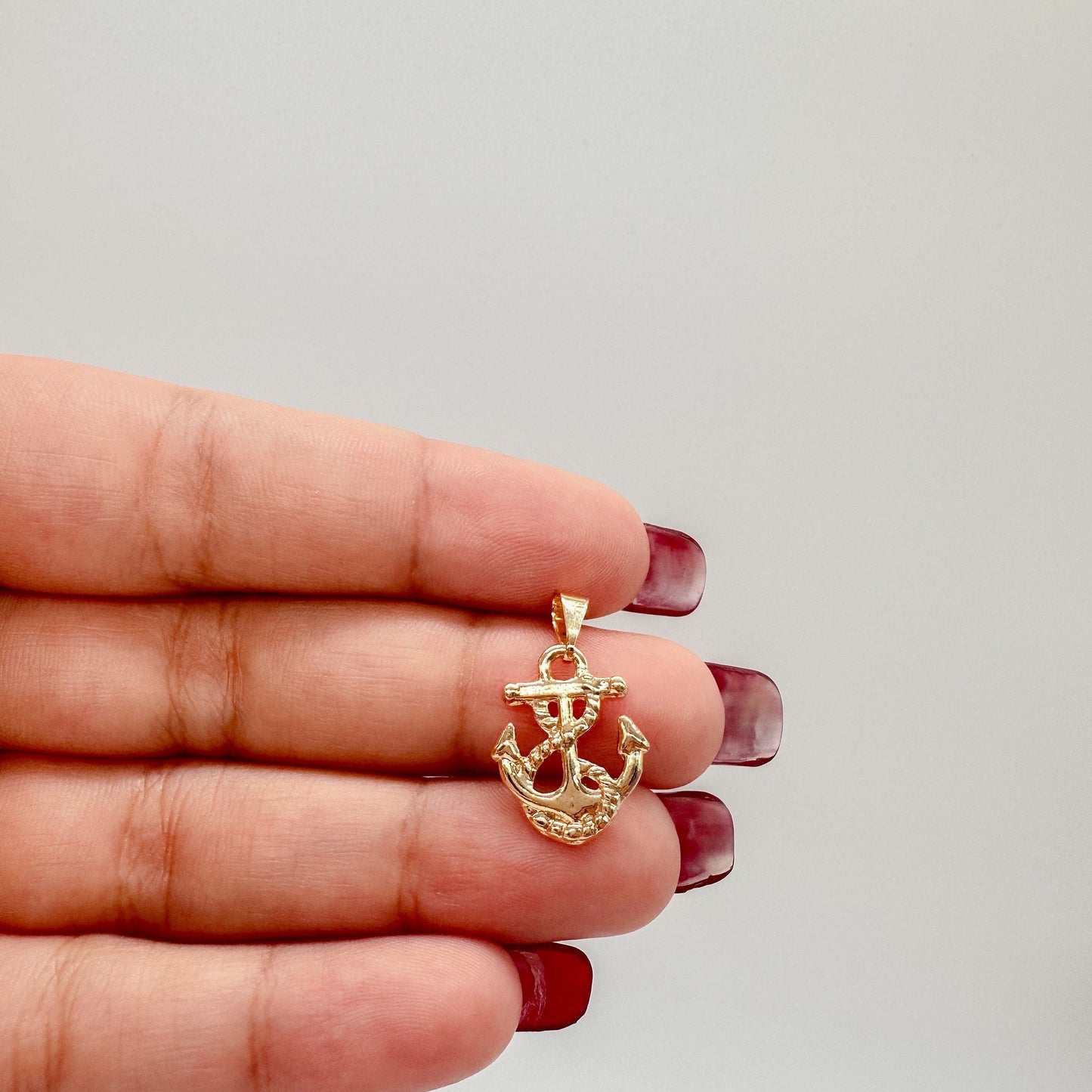 18k Gold Filled Plain Anchor With Rope Pendant