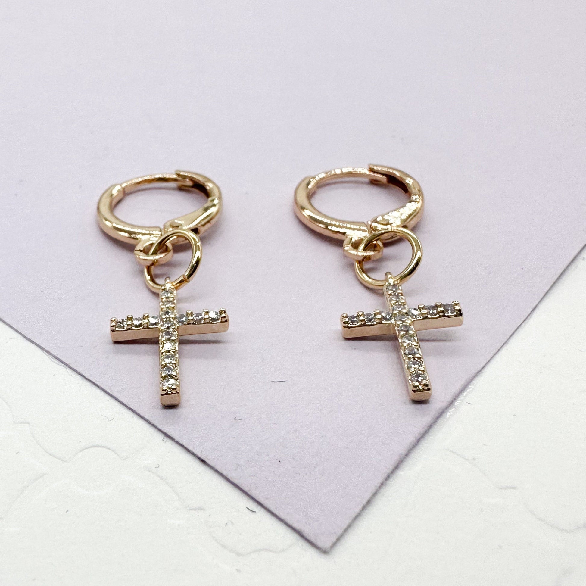 18k Gold Filled Dangling Cross Earring