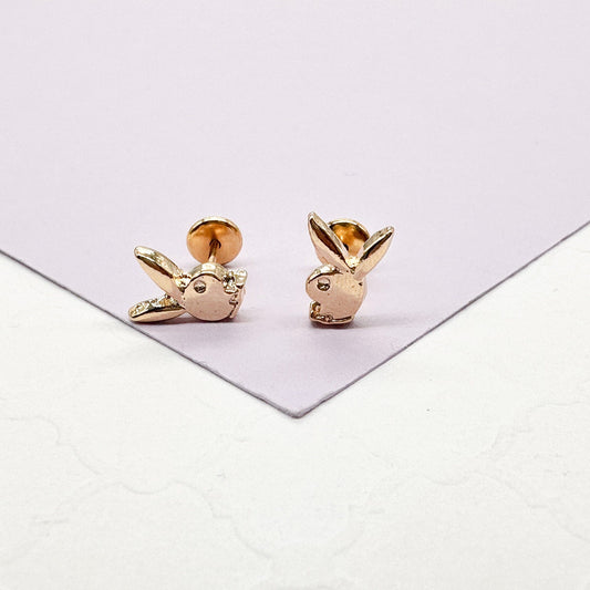 18k Gold Filled Plain Bunny Logo Stud Earring