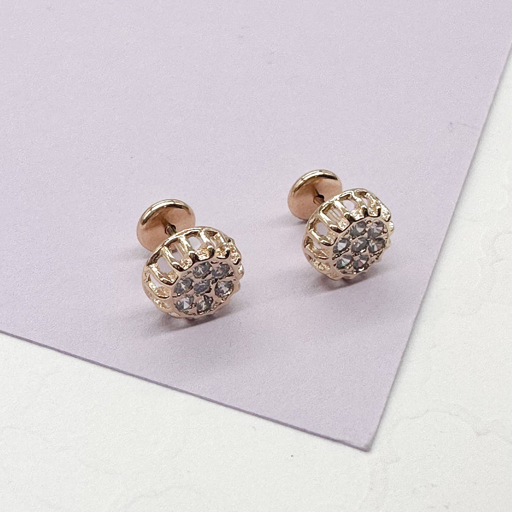 18k Gold Filled Circle Pave Earrings