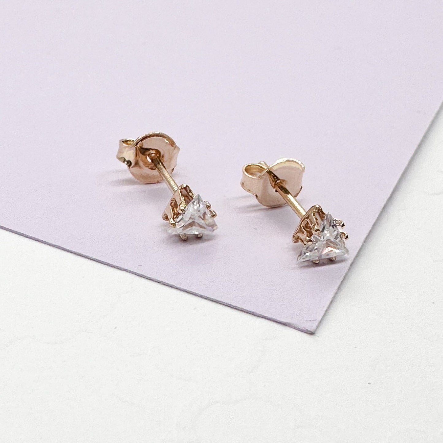 18k Gold Filled Triangle Zirconia Stud Earrings