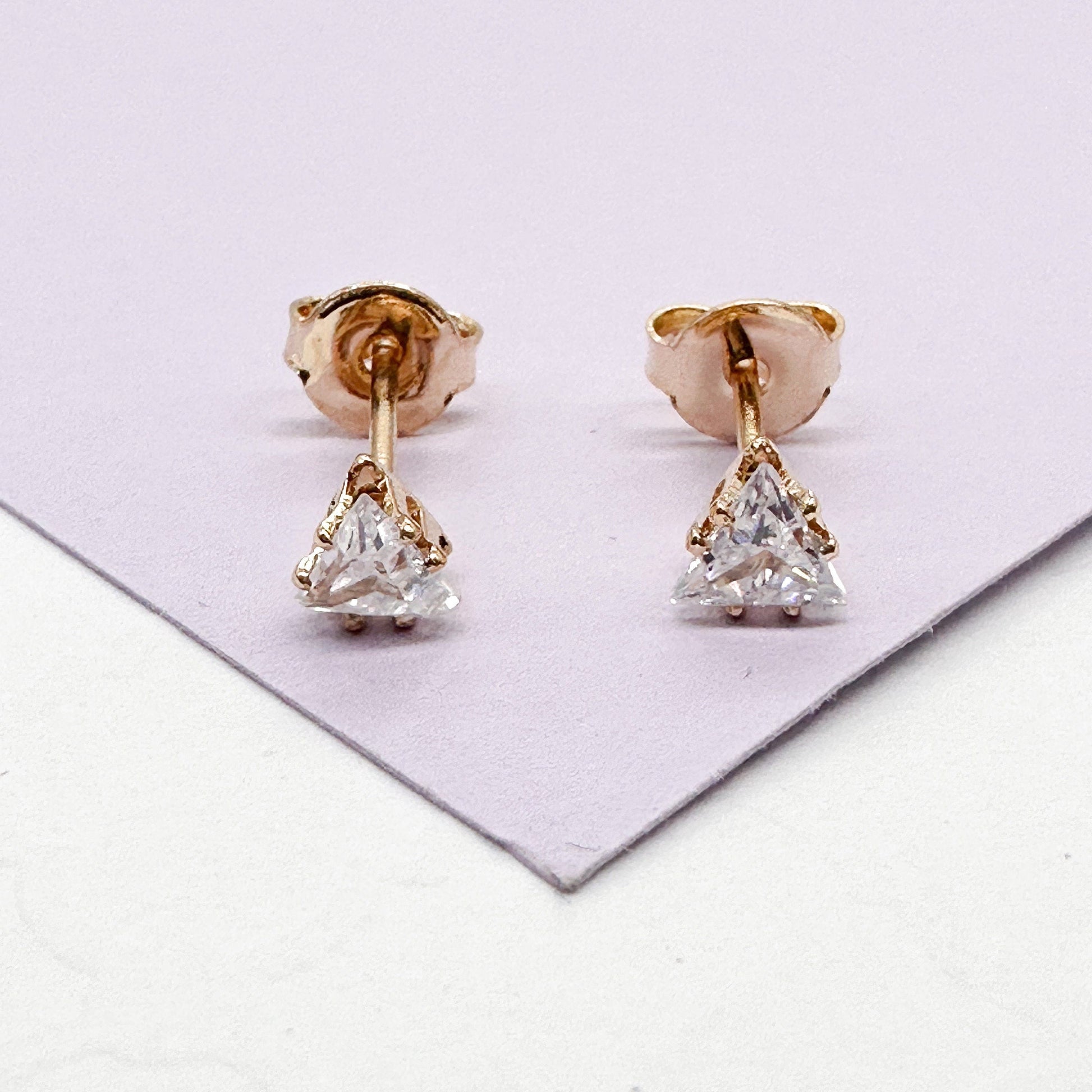 18k Gold Filled Triangle Zirconia Stud Earrings