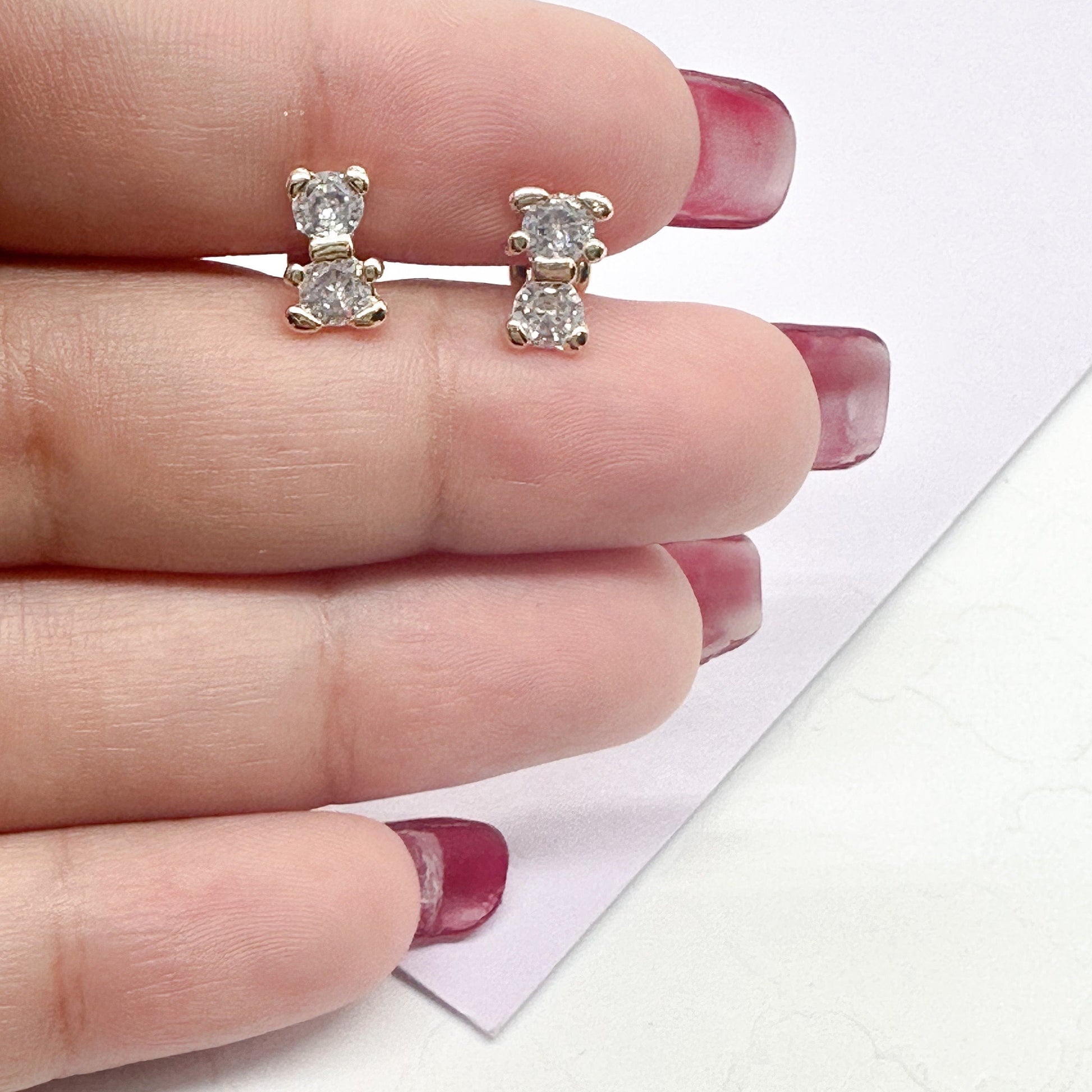 18k Gold Filled Zirconia Teddy Bear Earrings