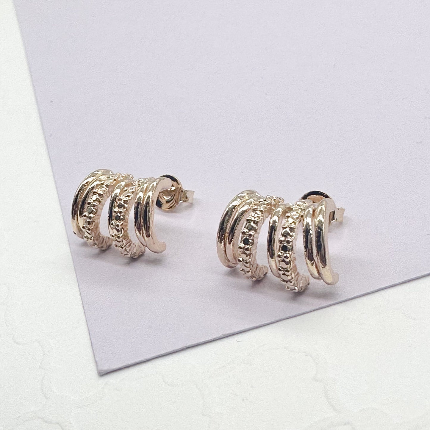 18k Gold Filled Gold Row Earrings With Patterned Lines