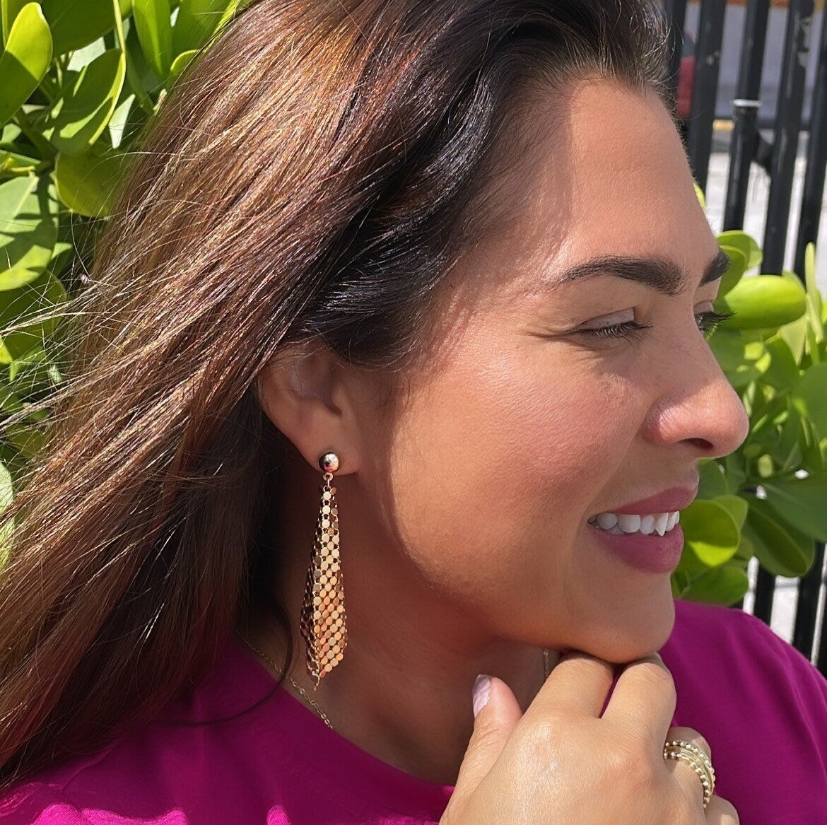 18k Gold Filled Long Chandelier Earrings, Beaded Dangling Earrings