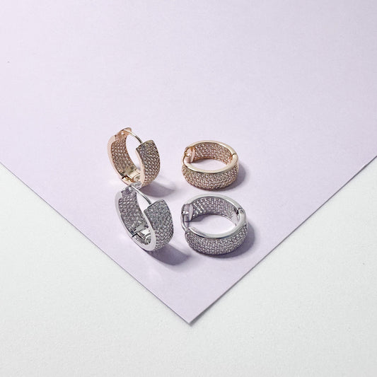 18k Gold Filled Chunky Pave Huggie Earrings
