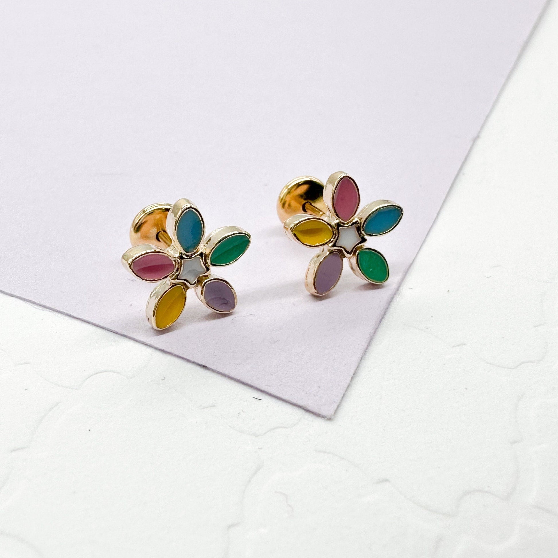 18k Gold Filled Colorful Flower Stud Earring