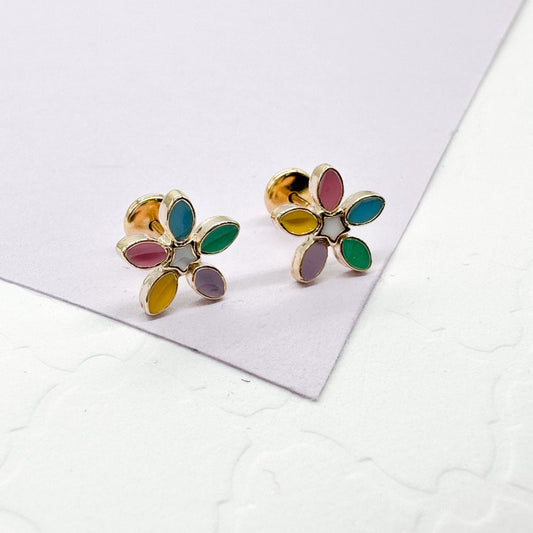 18k Gold Filled Colorful Flower Stud Earring