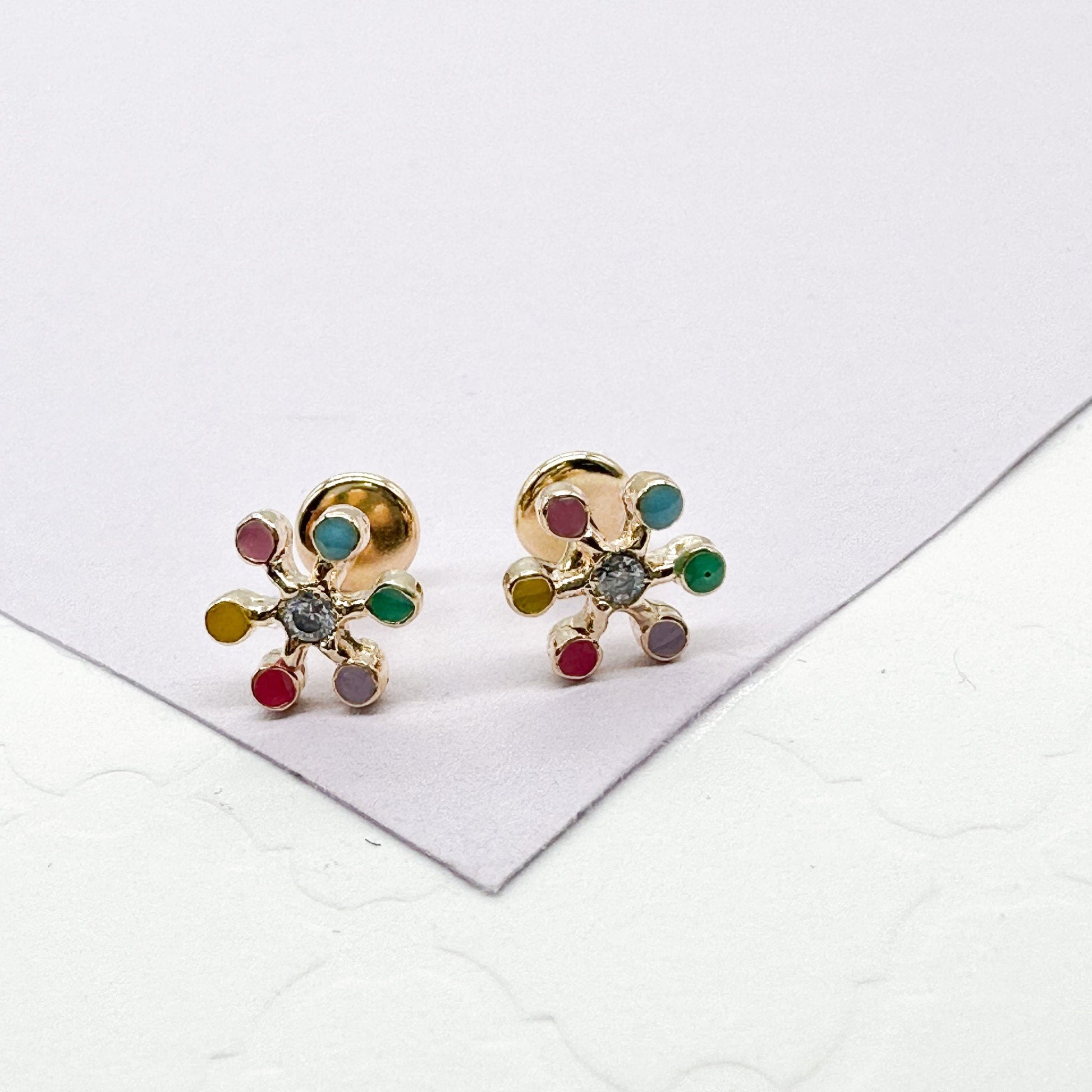 18k Gold Filled Colorful Flower Stud Earring
