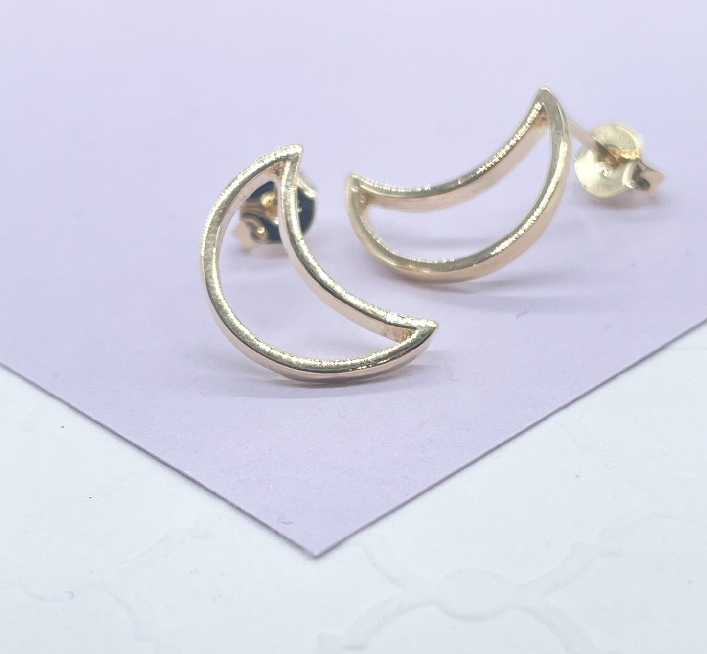 18k Gold Filled See Through Moon Shaped Studs