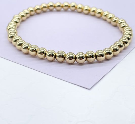 18k Gold Filled Elástic 5mm Beaded Gold Bracelet