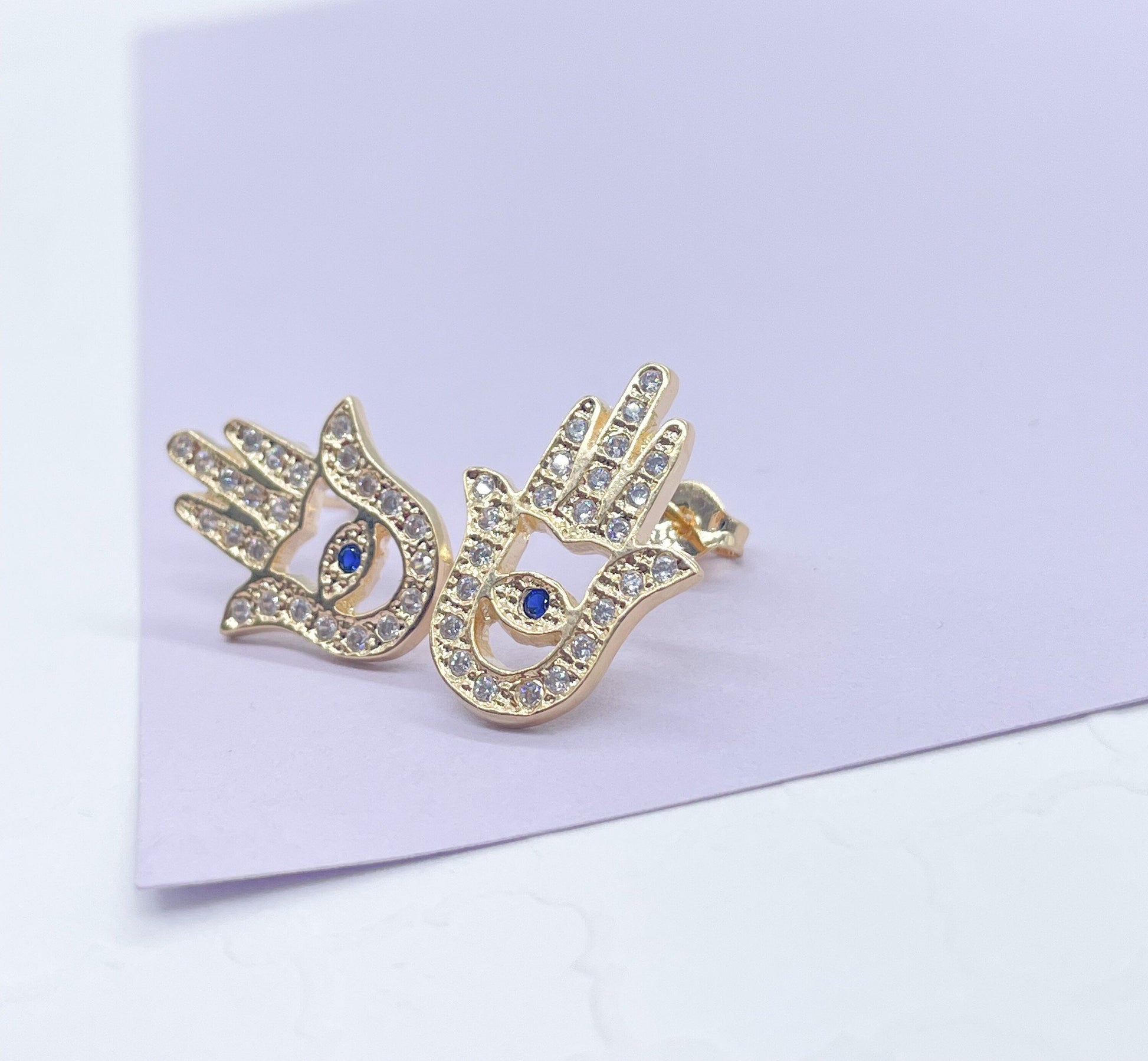 18k Gold Filled Hamsa Set with Blue Evil Eye