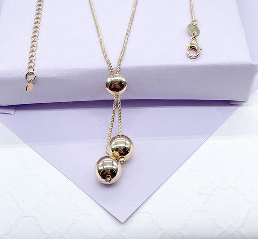 18k Gold Filled Tri-Color and Plain Gold Dangle Beaded Necklace