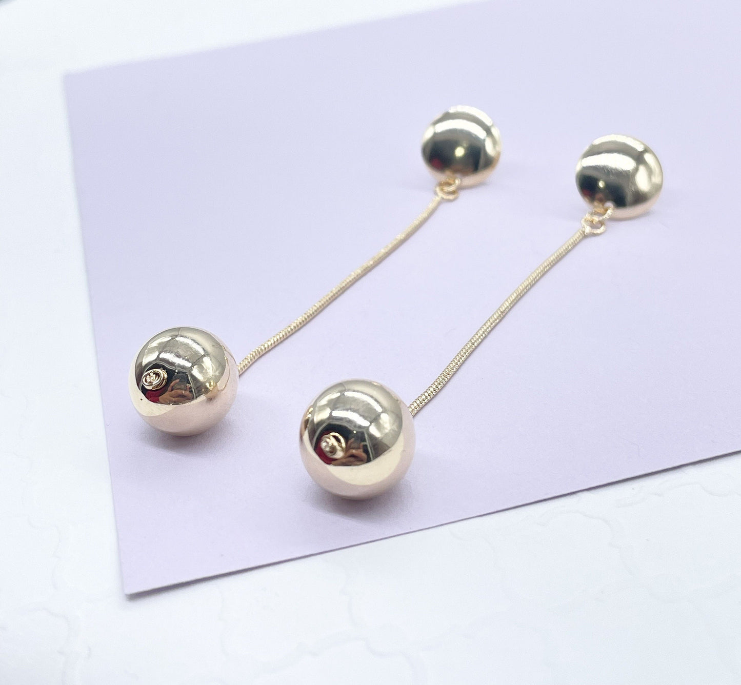 18k Gold Filled Plain Gold Dangle Beaded Earrings with Push Back Lock