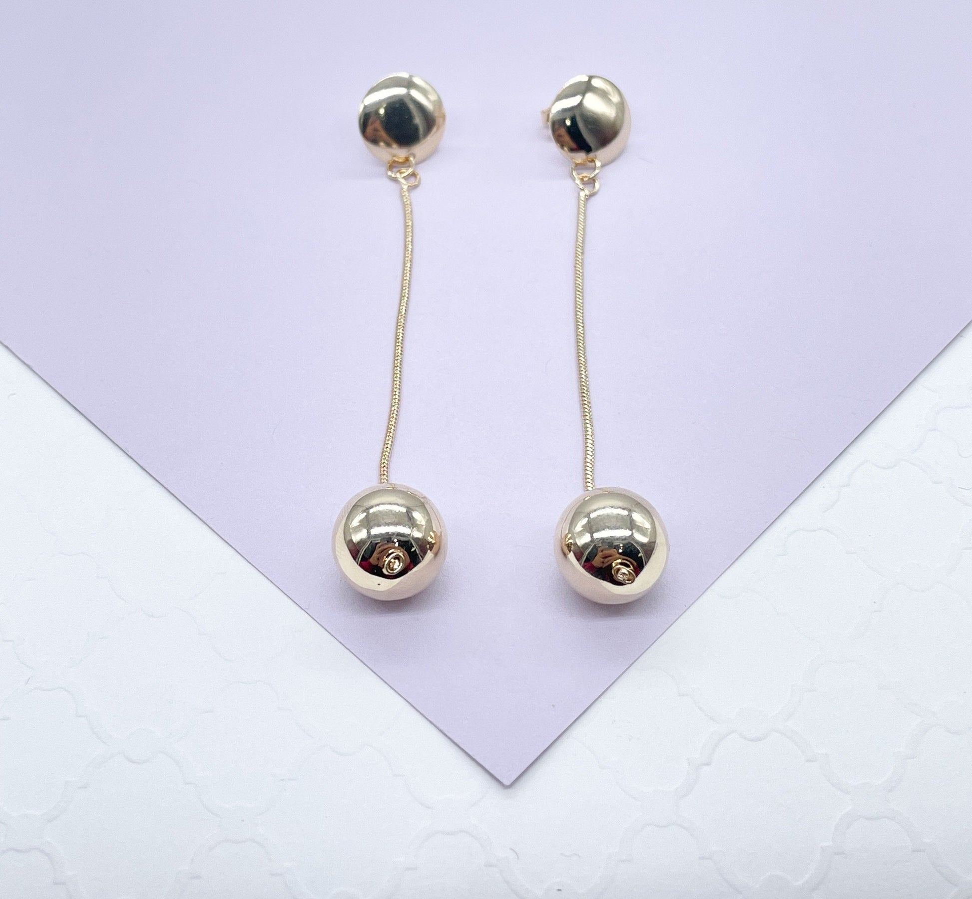 18k Gold Filled Plain Gold Dangle Beaded Earrings with Push Back Lock