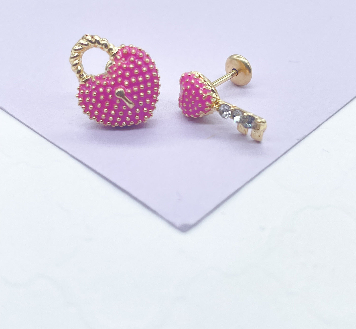 18k Gold Filled Heart and Lock Earring