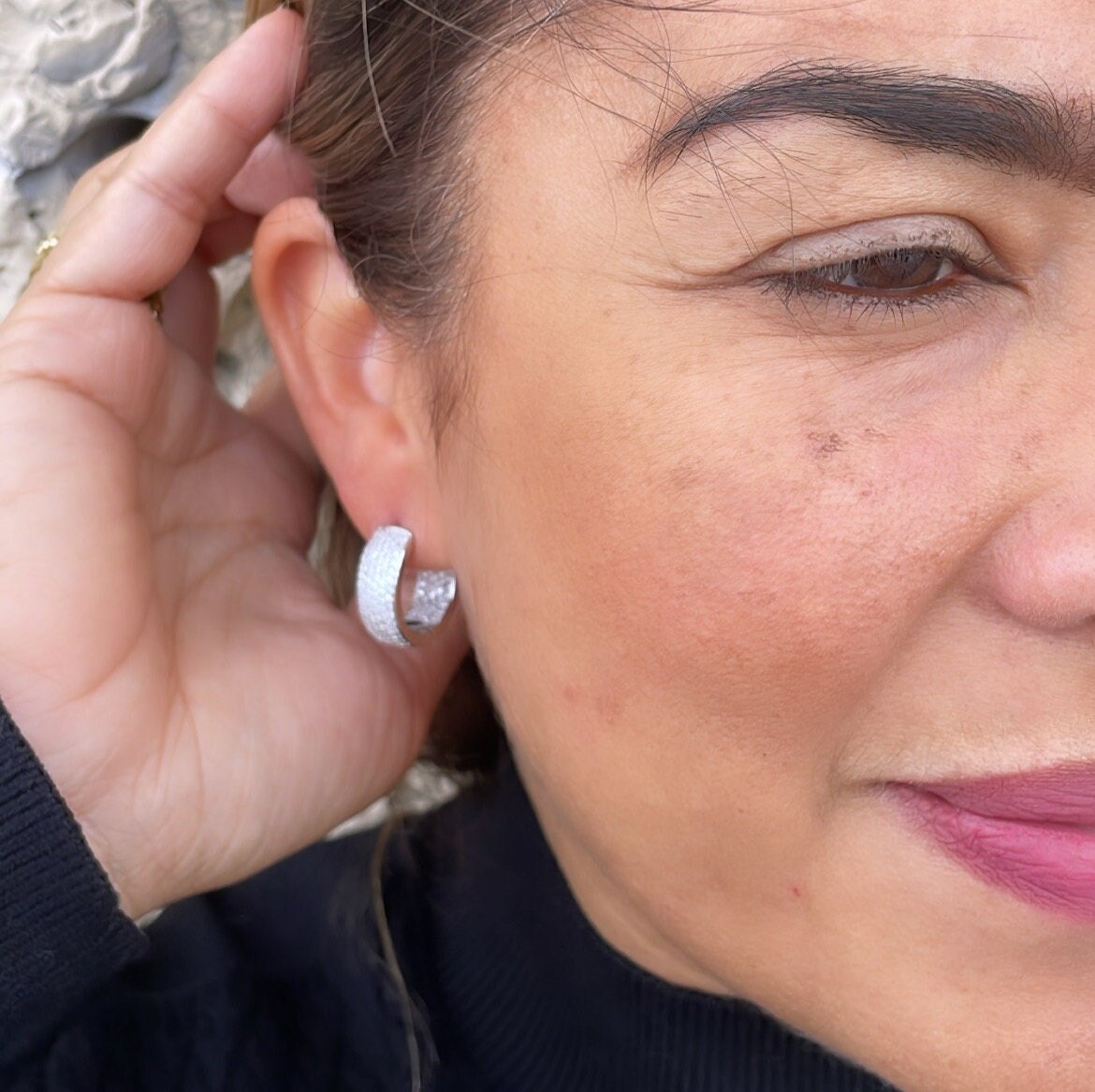 18k Gold Filled Chunky Pave Huggie Earrings