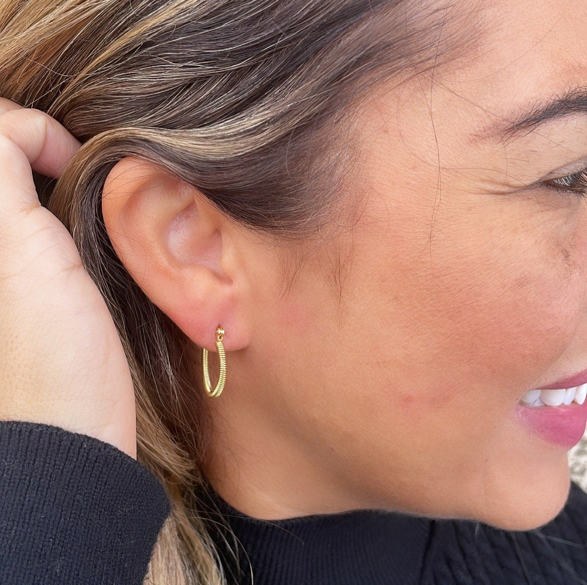 18k Gold Filled Thin Twisted Hoop Earrings in 2 Sizes