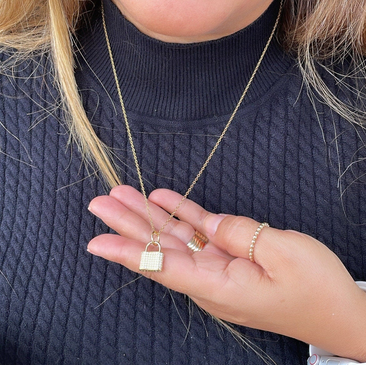 18k Gold Filled Chunky Pavé Lock Pendant