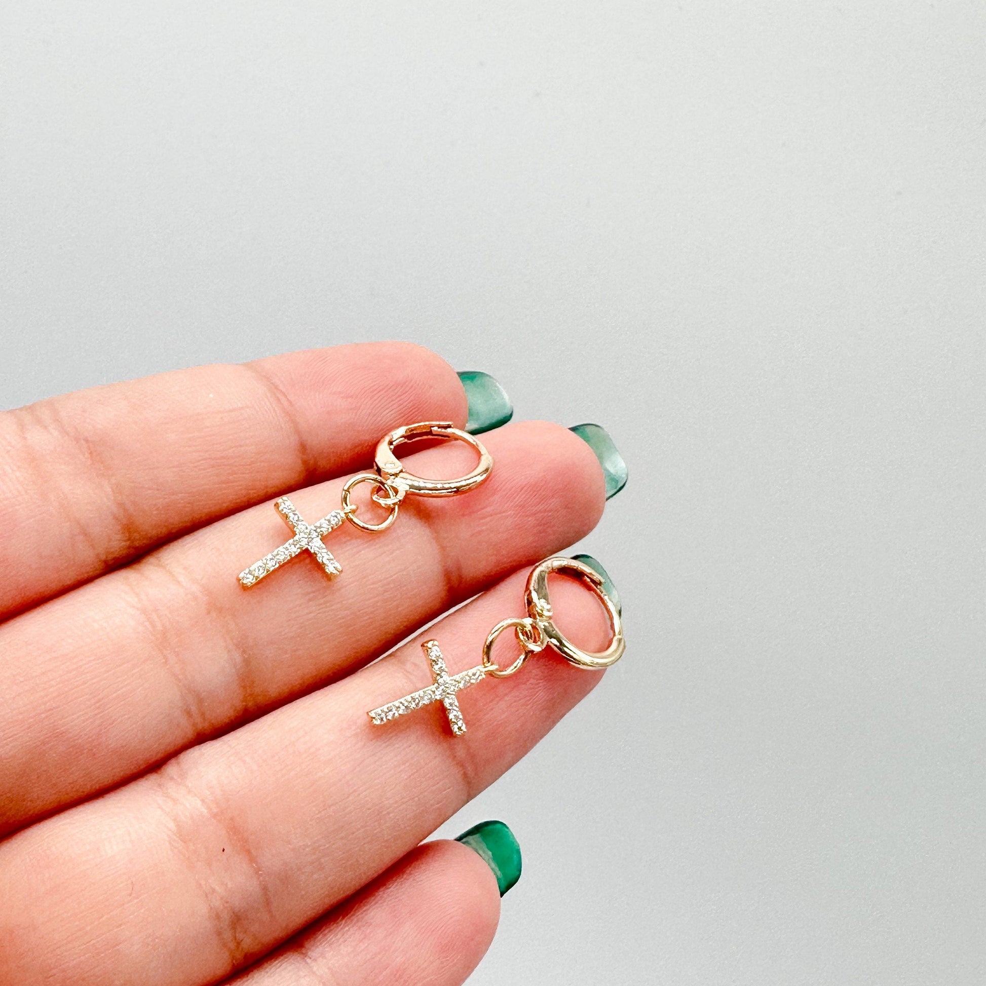 18k Gold Filled Dangling Cross Earring