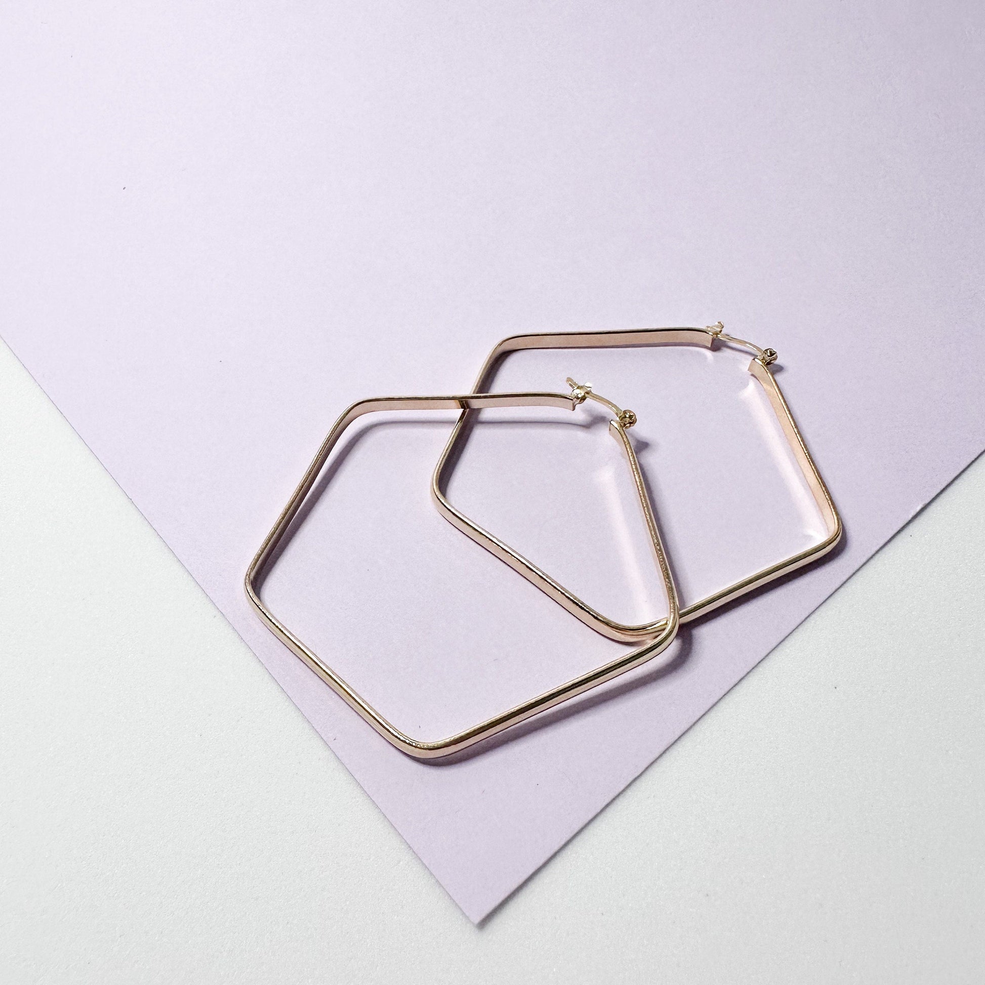 18k Gold Filled Light Pentagon Hoop Earrings