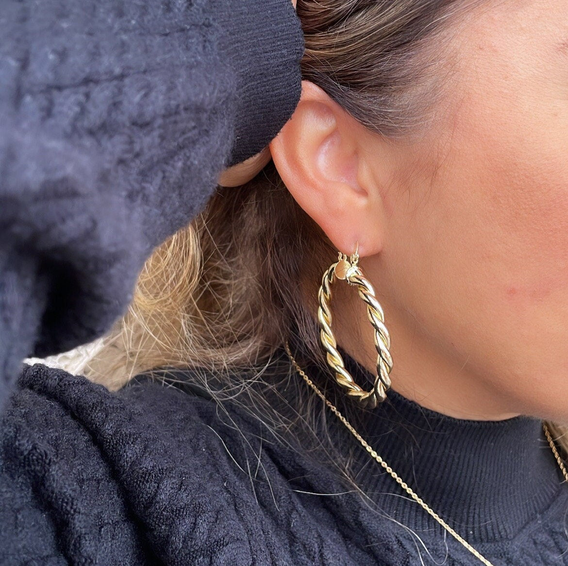 18k Gold Filled Dial Twisted Hoop Earrings